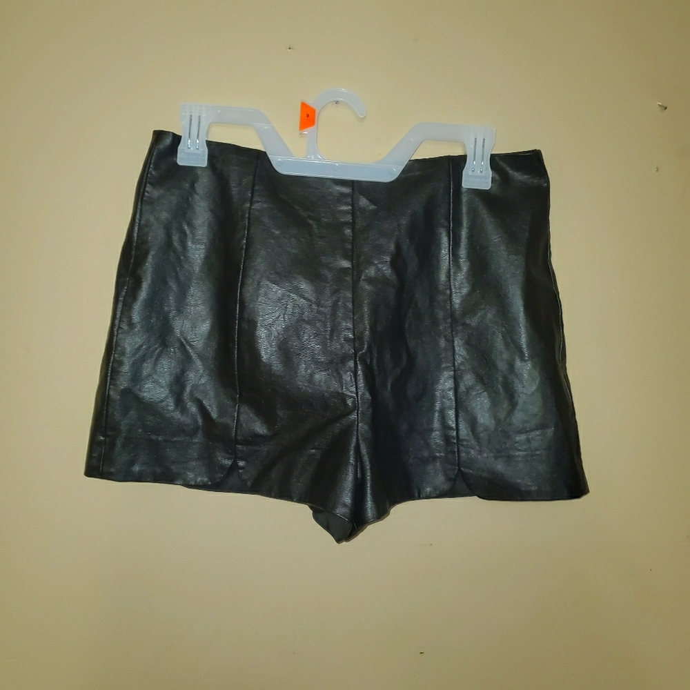 F21 faux leather high rise shorts